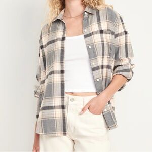 Old Navy Boyfriend Shirt, flannel, gray plaid NWT